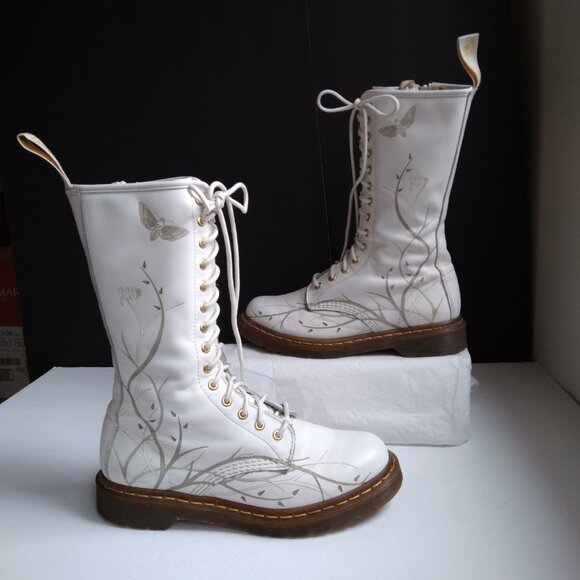 Vintage Dr Martens White Leather 'Deathmoth' Garden 14 Eyelet Zip Boot US Sz 9 - Picture 6 of 16
